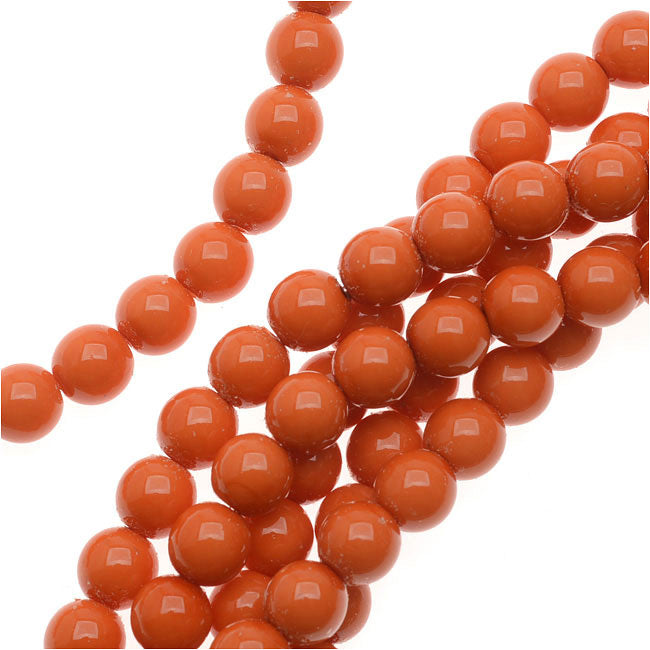 Czech Glass Pastella Collection, Smooth Round Druk Beads 6mm, Coral (1 Strand)