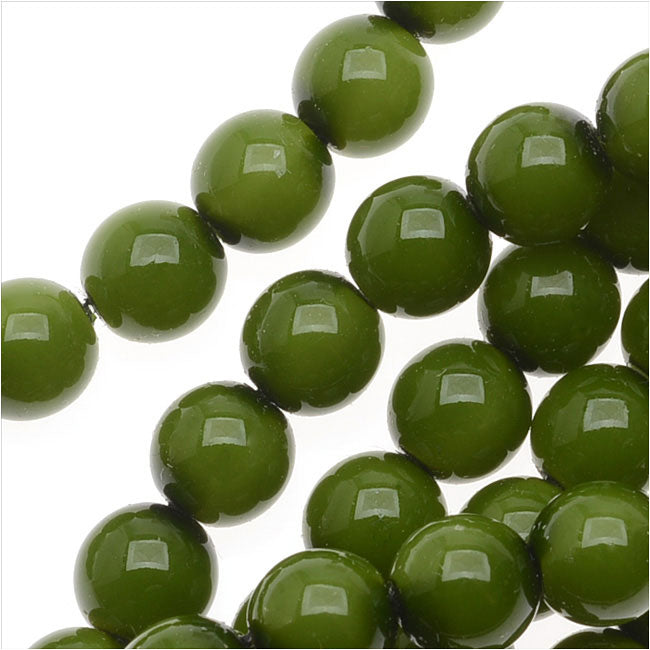 Czech Glass Pastella Collection, Smooth Round Druk Beads 6mm, Olive Green (1 Strand)
