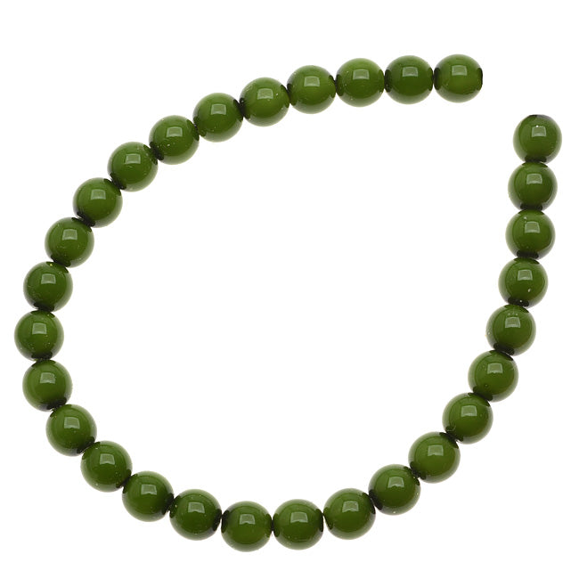 Czech Glass Pastella Collection, Smooth Round Druk Beads 6mm, Olive Green (1 Strand)