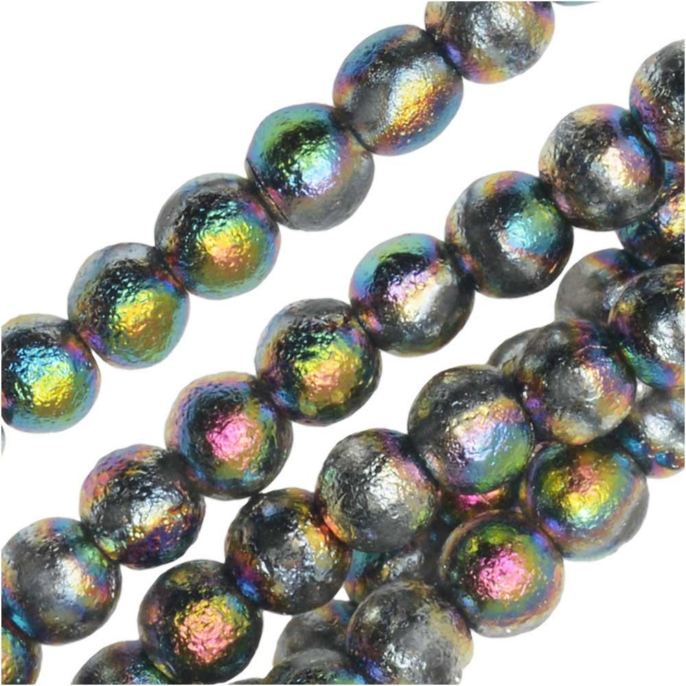 Czech Glass Beads, Druk Round 4mm, Etched Crystal Full Vitrail (40 Pieces)