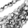 Czech Fire Polished Glass Beads, Faceted Round 4mm, Etched Crystal Full Labrador Silver (40 Pieces)