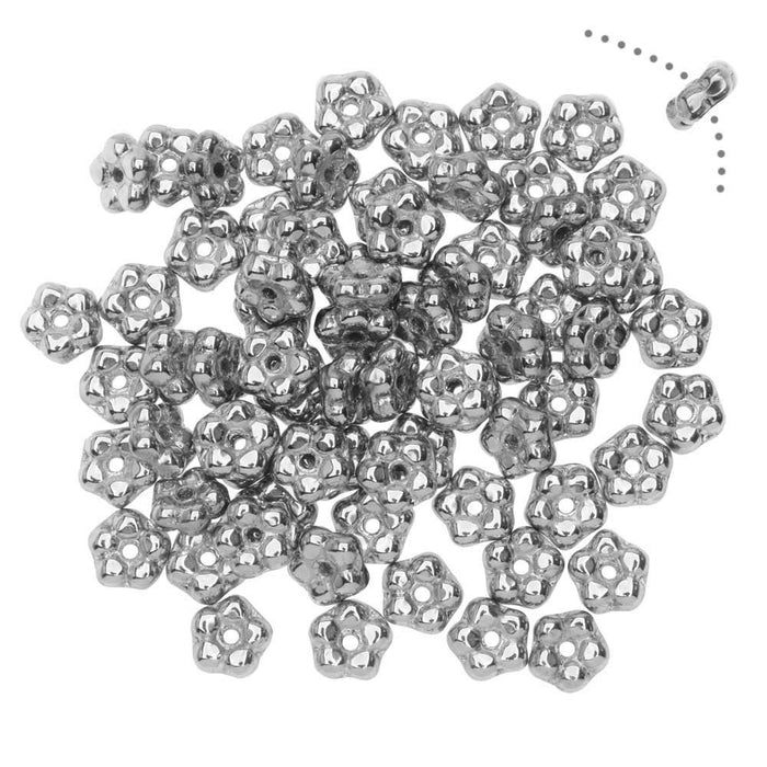 Preciosa Czech Glass, Forget Me Not Flower Spacer Beads 5mm, Full Silver (Strand)