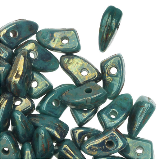 Czech Glass, Prong Beads 6x3.5mm, Gulf Turquoise / Bronze Picasso (2.5" Tube)