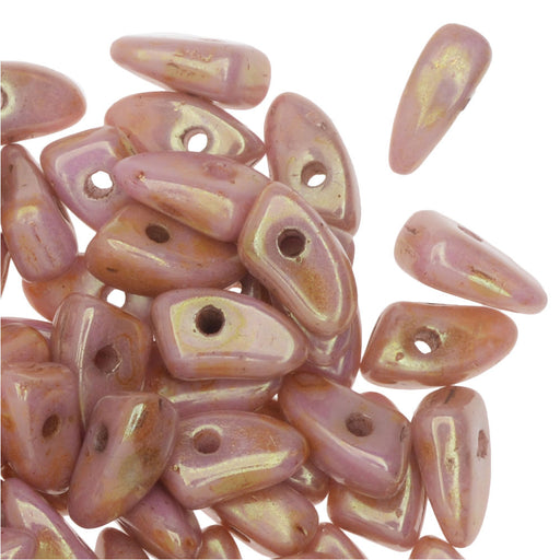 Czech Glass, Prong Beads 6x3.5mm, Opaque Rose / Gold Topaz Luster (2.5" Tube)
