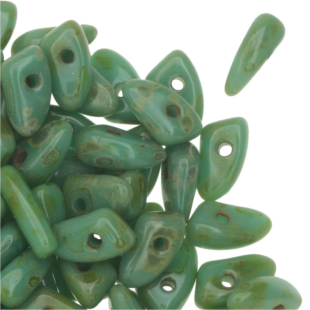 Czech Glass, Prong Beads 6x3.5mm, Opaque Turquoise Picasso (2.5" Tube)