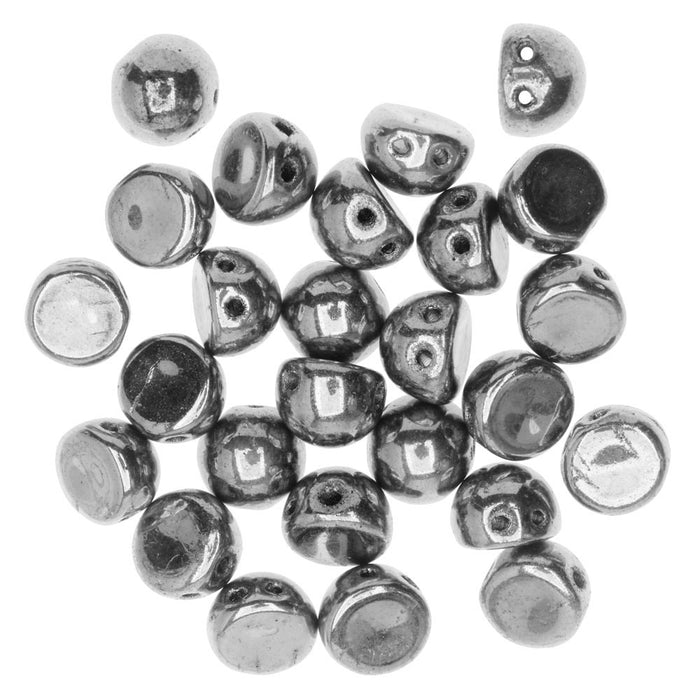 CzechMates Glass, 2-Hole Round Cabochon Beads 7mm Diameter, Silver (2.5" Tube)