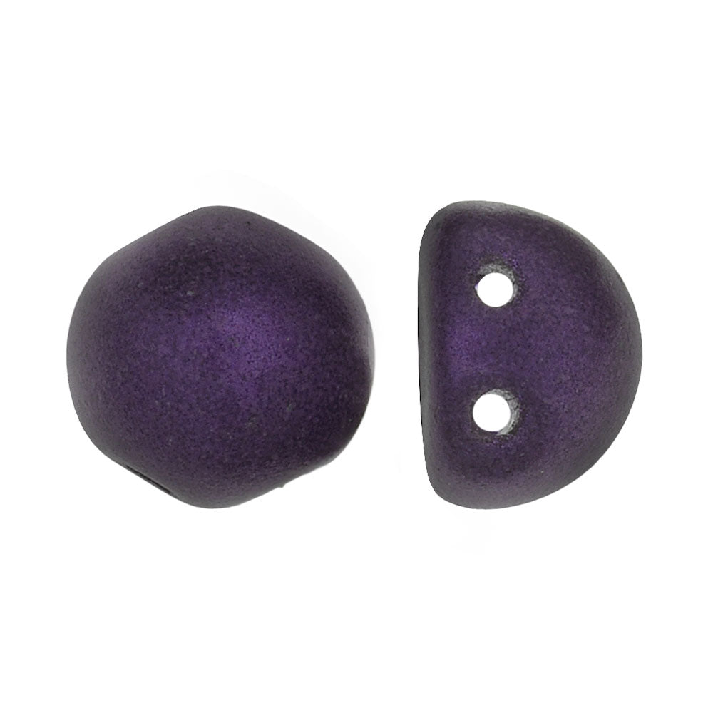 CzechMates Glass, 2-Hole Round Cabochon Beads 7mm Diameter, Metallic Purple Suede (2.5" Tube)