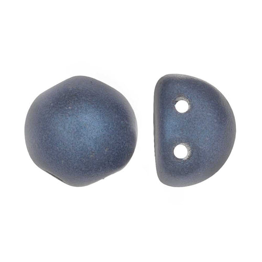 CzechMates Glass, 2-Hole Round Cabochon Beads 7mm Diameter, Metallic Blue Suede (2.5" Tube)
