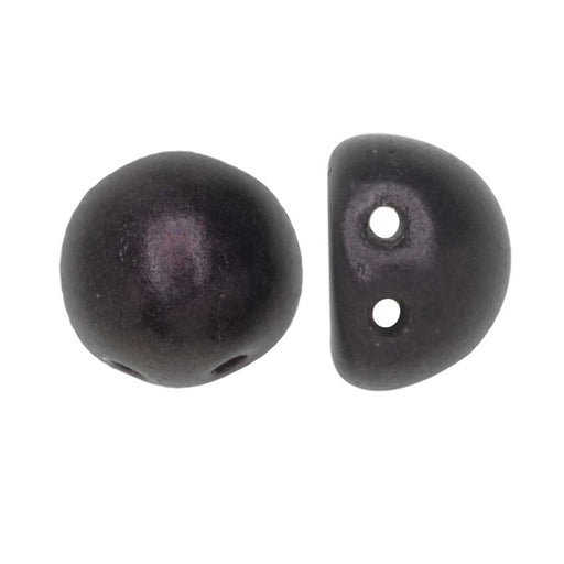 CzechMates Glass, 2-Hole Round Cabochon Beads 7mm Diameter, Metallic Dark Plum Suede (2.5" Tube)