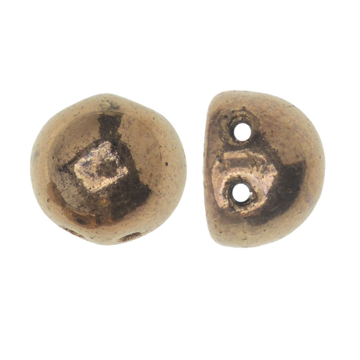 CzechMates Glass, 2-Hole Round Cabochon Beads 7mm Diameter, Bronze (2.5" Tube)