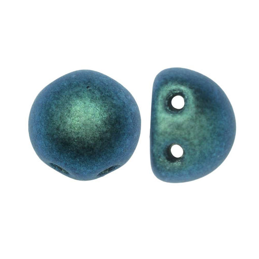 CzechMates Glass, 2-Hole Round Cabochon Beads 7mm Diameter, Aqua Teal Polychrome (2.5" Tube)