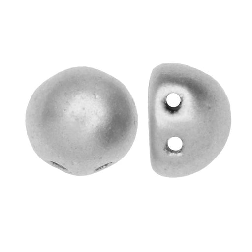 CzechMates Glass, 2-Hole Round Cabochon Beads 7mm Diameter, Matte Metallic Silver (2.5" Tube)