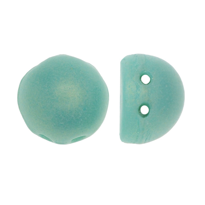 CzechMates Glass, 2-Hole Round Cabochon Beads 7mm Diameter, Sueded Gold Turquoise (2.5" Tube)