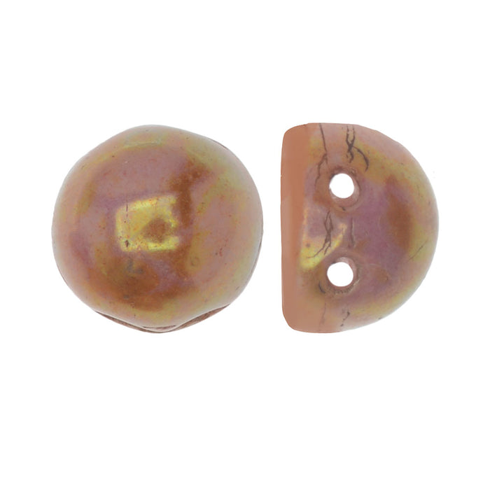 CzechMates Glass, 2-Hole Round Cabochon Beads 7mm Diameter, Opaque Rose / Gold Topaz Luster (2.5" Tube)