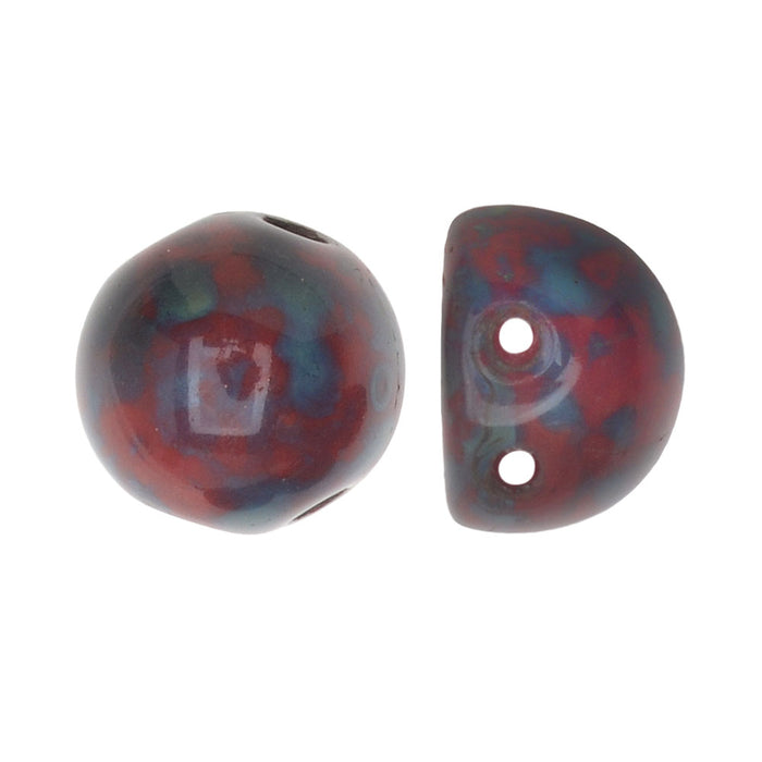 CzechMates Glass, 2-Hole Round Cabochon Beads 7mm Diameter, Opaque Red Picasso (2.5" Tube)