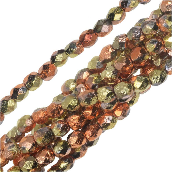 Czech Fire Polished Glass Beads, Faceted Round 4mm, Etched Crystal California Gold Rush (40 Pieces)
