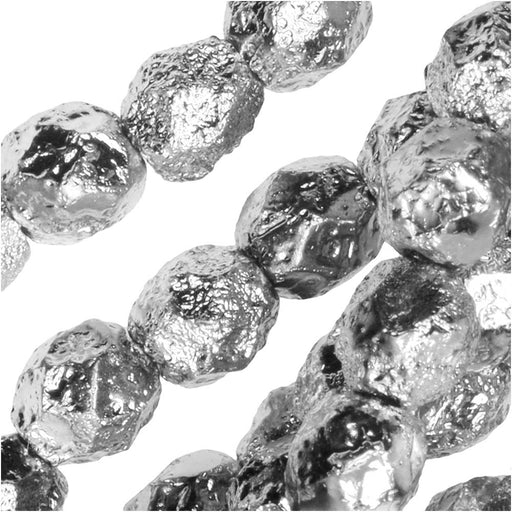 Czech Fire Polished Glass Beads, Faceted Round 6mm, Etched Crystal Full Labrador Silver (25 Pieces)