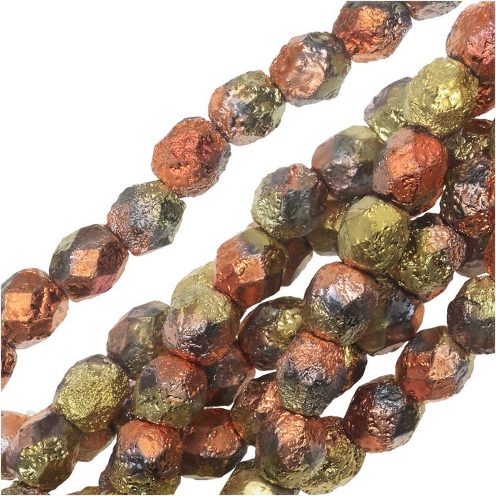 Czech Fire Polished Glass Beads, Faceted Round 6mm, Etched Crystal California Gold Rush (25 Pieces)