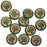 Czech Glass Beads, Tree Coin 13.5mm, Green Silk with Copper Wash, by Raven's Journey (1 Strand)