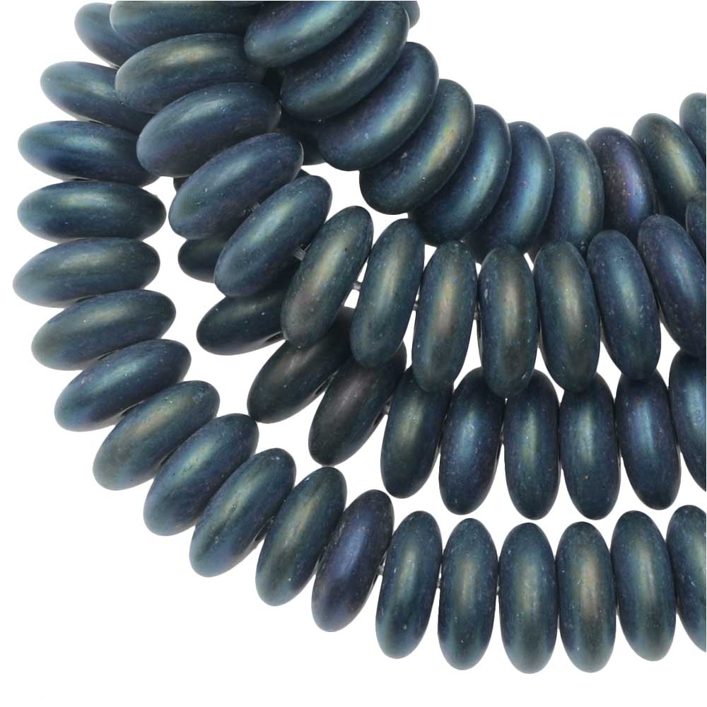 Czech Glass Beads, Spacer Disc 6mm, Blue Opaque Matte, Peacock Luster, by Raven's Journey (1 Strand)