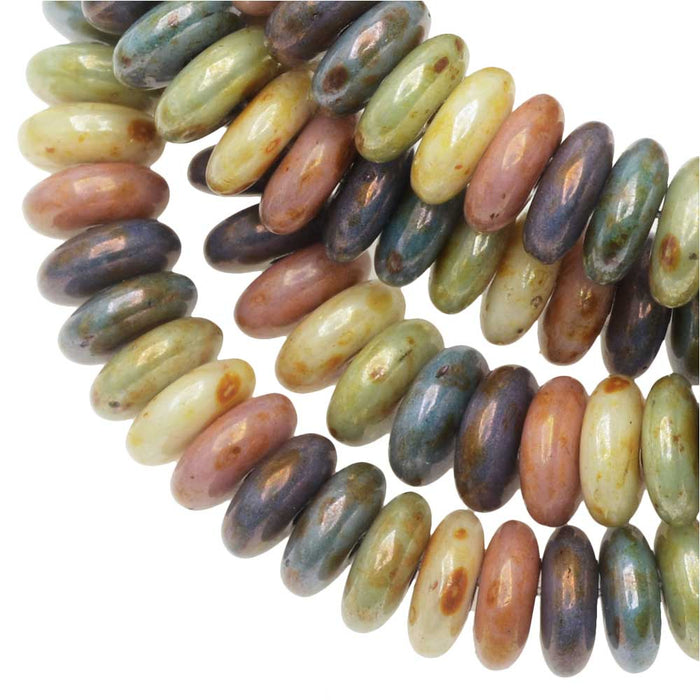 Czech Glass Beads, Spacer Disc 6mm, Rainbow Mix Opaque, Natural Stone, by Raven's Journey (1 Strand)