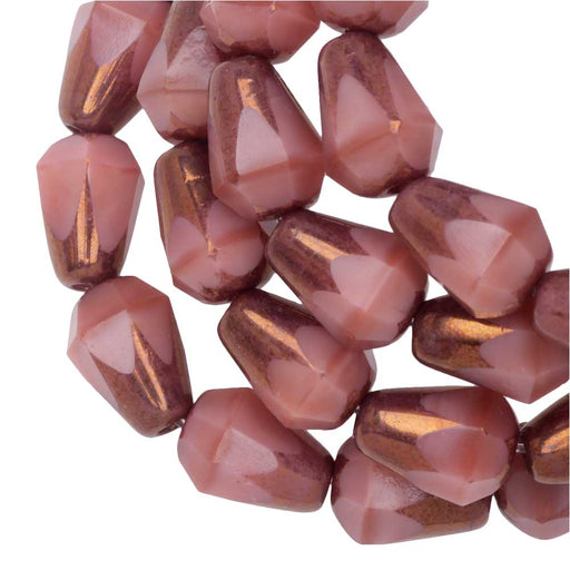Czech Glass Beads, Faceted Bottom Cut Drop 8mm, Pink Silk, Bronze Finish, 1 Str, by Raven's Journey