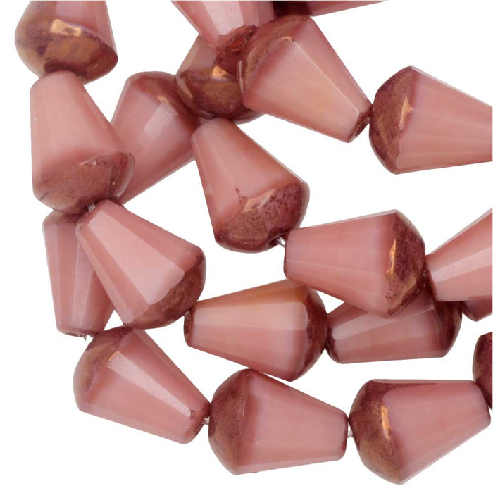 Czech Glass Beads, Faceted Top Cut Drop 8mm, Pink Silk, Bronze Finish, by Raven's Journey (1 Strand)