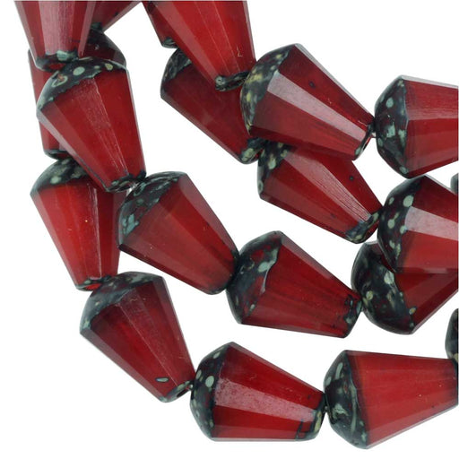 Czech Glass Beads, Faceted Top Cut Drop 8mm, Red Opaline, Picasso Finish, 1 Str, by Raven's Journey