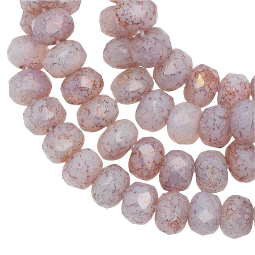 Czech Glass Beads, Faceted Rondelle 3x5mm, White Opaline, Pink/Gold Luster, 1 Str, by Raven's Journey