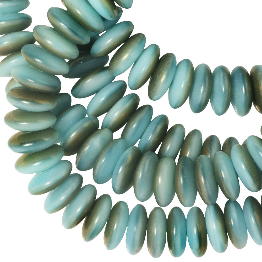 Czech Glass Beads, Spacer Disc 6mm, Icy Blue Silk, Champagne Half-Coat Finish, by Raven's Journey (1 Strand)