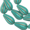 Czech Glass Beads, Melon Drop 13x8mm, Turquoise Opaque, Platinum Wash, by Raven's Journey (1 Strand)