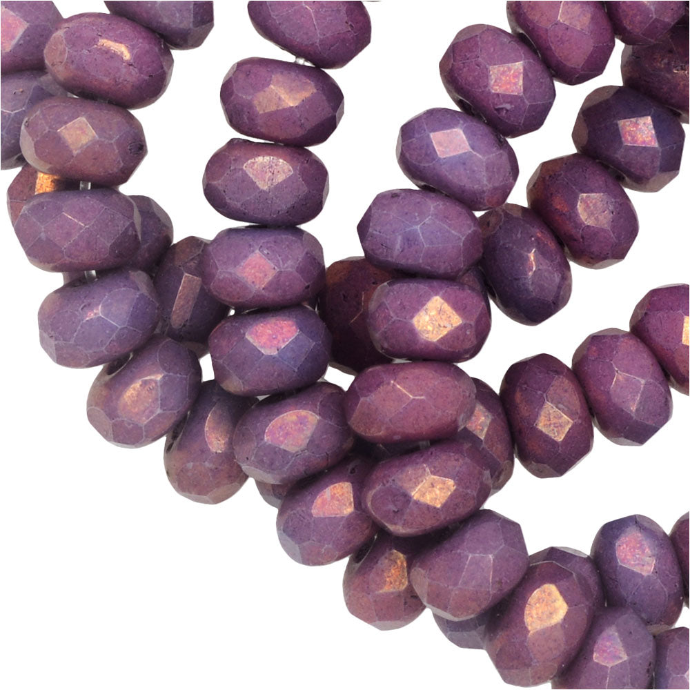 Czech Glass Beads, Faceted Rondelle 3x5mm, Purple, Purple Luster, by Raven's Journey (1 Strand)