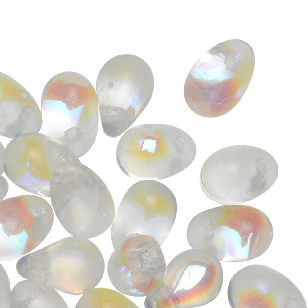 Czech Glass Beads, Teardrop 6x4mm, Crystal AB (50 Pieces)