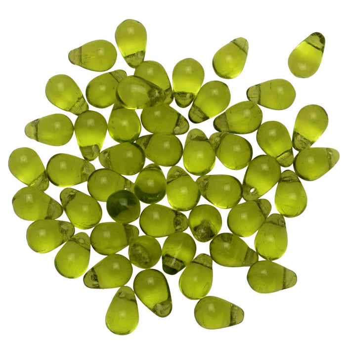 Czech Glass Beads, Teardrop 6x4mm, Olivine (50 Pieces)