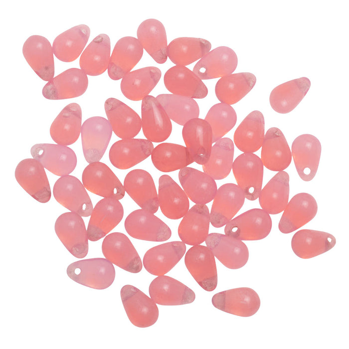 Czech Glass Beads, Teardrop 6x4mm, Rose Opal (50 Pieces)