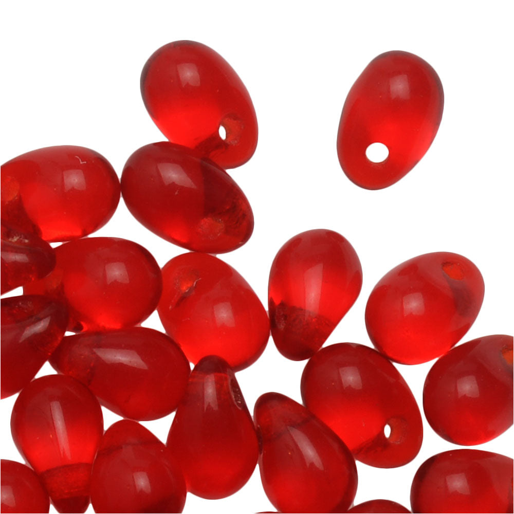 Czech Glass Beads, Teardrop 6x4mm, Ruby (50 Pieces)