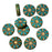 Czech Glass Beads, Coin Flower 12mm, Opaque Turquoise with Gold Wash / Picasso Finish (10 Pieces)