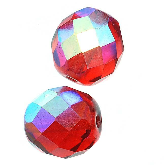 Czech Fire Polished Glass Beads 10mm Round Siam Ruby AB (1 Strand)