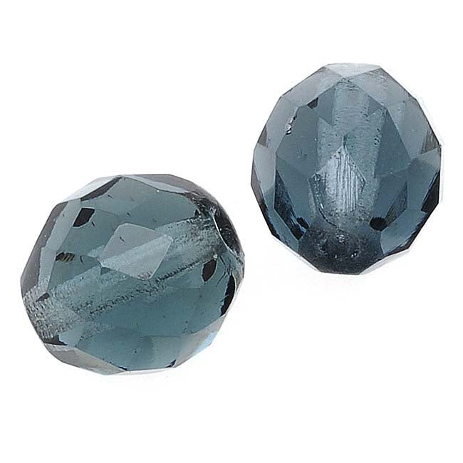 Czech Fire Polished Glass Beads 10mm Round Montana Blue (25 Pieces)