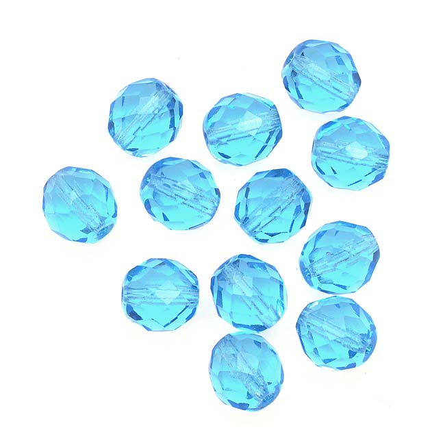 Czech Fire Polished Glass Beads 10mm Round Aquamarine (25 Pieces)
