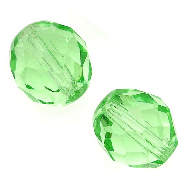 25 Pcs 6mm Firepolished Round Czech Glass Beads -Iridescent Clear Emerald
