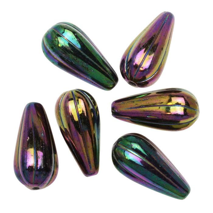 Czech Glass Beads, Teardrop 23x11.5mm, Purple Iris (6 Pieces)