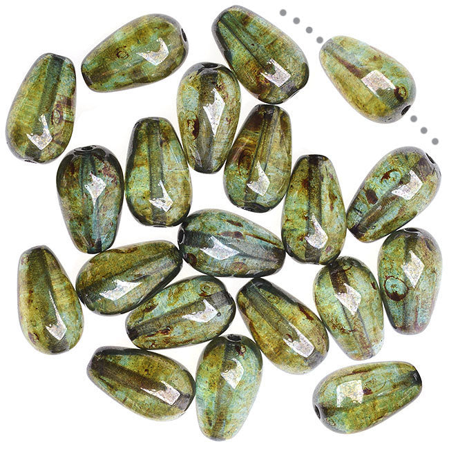 Czech Glass, Smooth Tear Drop Beads 10x6mm, Luminescent Green (20 Pieces)