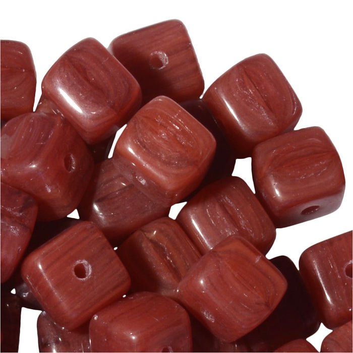 Czech Glass Beads, Cube 6mm, Cranberry Red Swirl (1 Ounce)