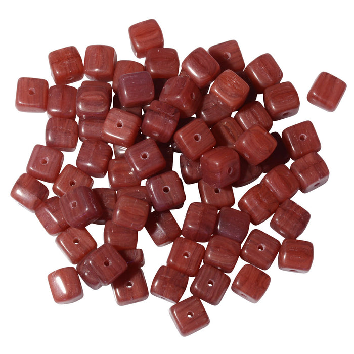 Czech Glass Beads, Cube 6mm, Cranberry Red Swirl (1 Ounce)