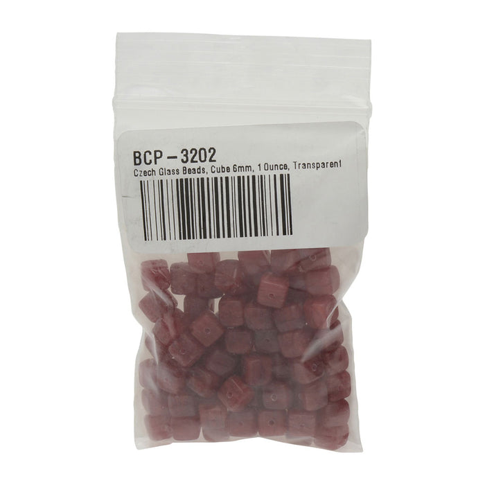 Czech Glass Beads, Cube 6mm, Cranberry Red Swirl (1 Ounce)