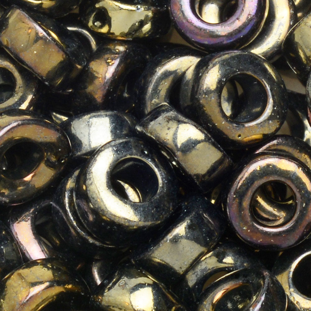 Czech Glass Beads, Donut 6.5mm, Jet Metallic Dark Bronze (1 Ounce)