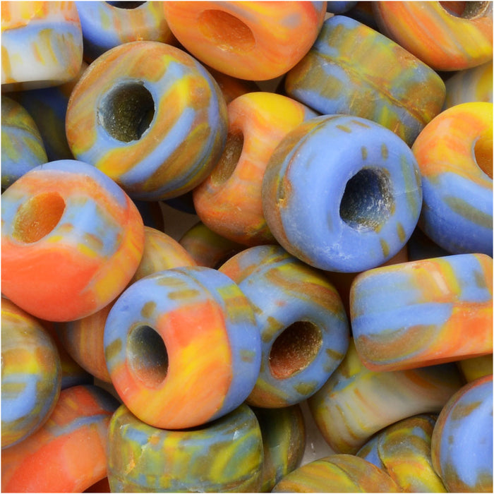 Czech Glass Beads, Donut 9mm, Matte Multi-Color Swirl (1 Ounce)