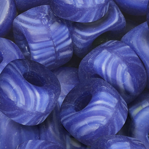 Czech Glass Beads, Donut 6.5mm, Matte Blue Swirl (1 Ounce)