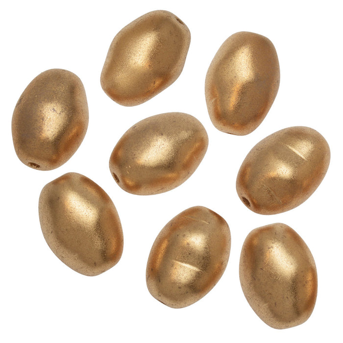 Czech Glass Beads, Oval Nugget 18.5x13.5mm, Matte Gold (1 Ounce)